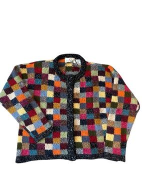 RARE Design Options Vintage Patchwork Checkered Cardigan Sweater | Cottagecore